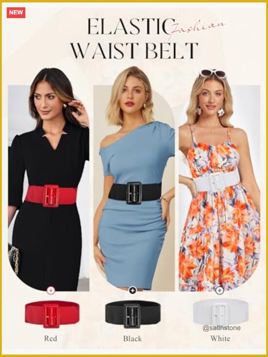 Wide Stretchy Elastic Belt with Chunky Buckle - 3 Inch main image 6